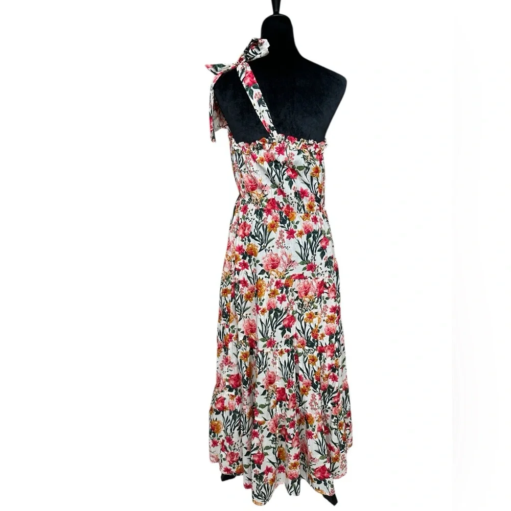 J CREW One Shoulder Beach Maxi Dress In Vintage Floral Size S Tiered Semi Sheer - Picture 3 of 12